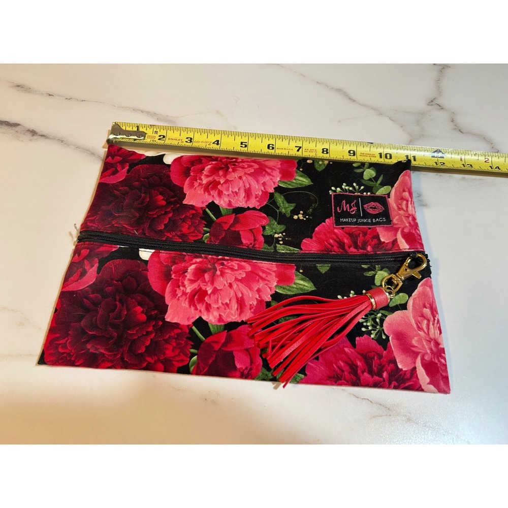 Makeup Junkie Bags Floral Peony Cosmetic Pouch Red Tassel Large Travel Bag